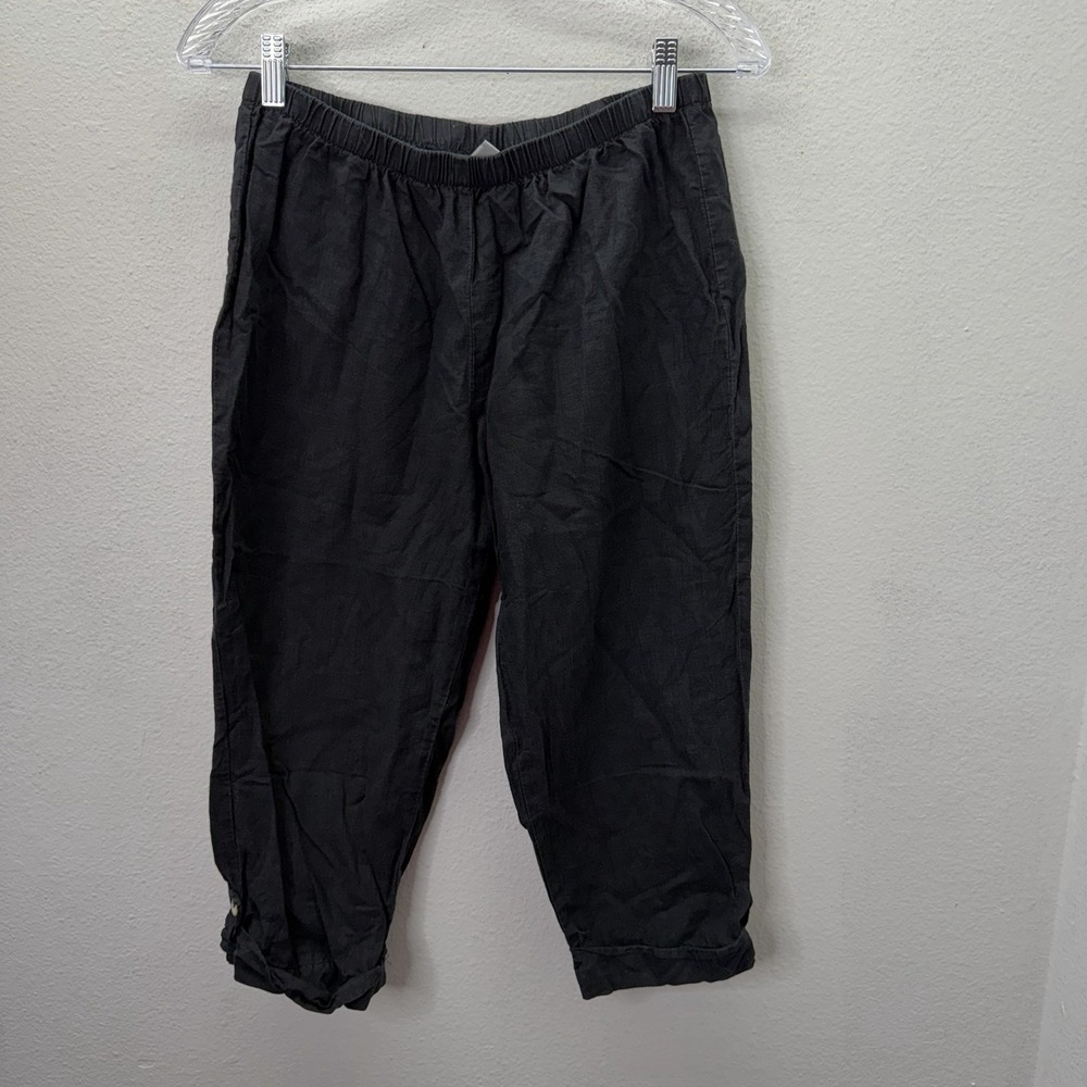 Hot Cotton by Marc Ware Womens PS Black Linen Cotton Stretch Waist Cropped Pants